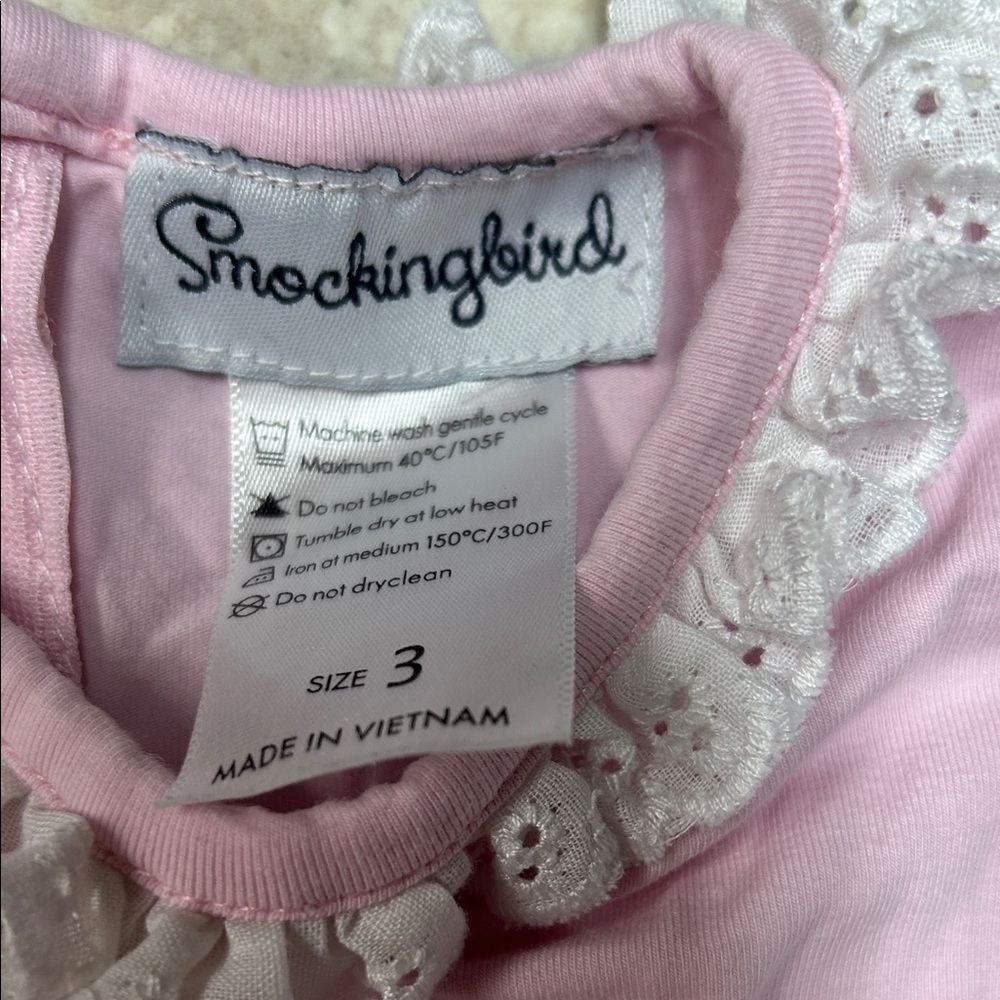 Smockingbird Pink Ruffled Kids romper - Picture 2 of 3